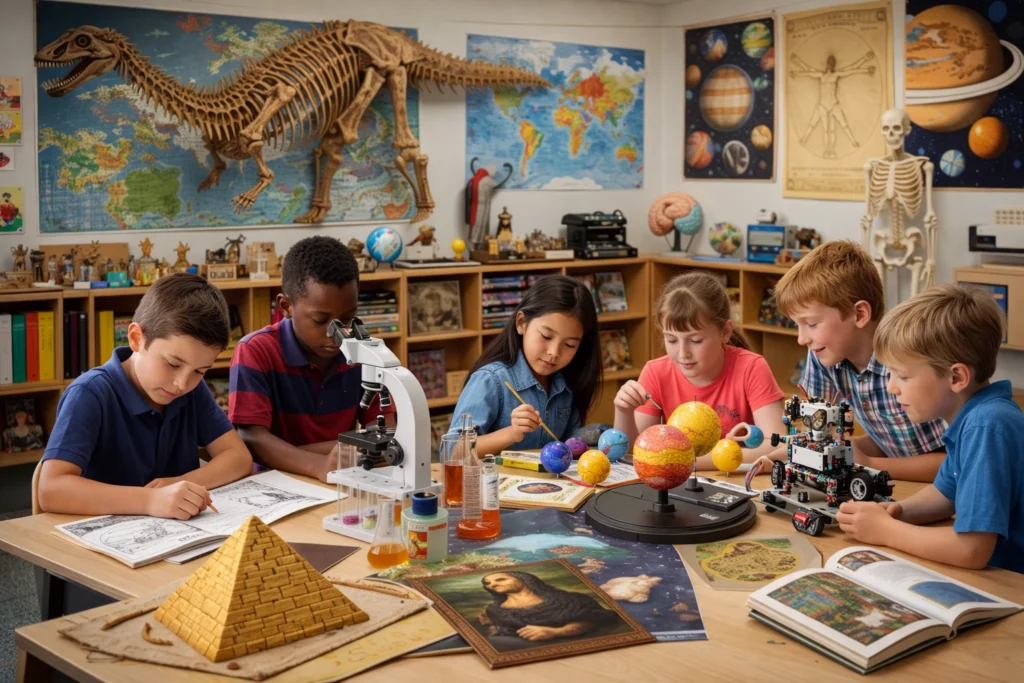 Kids exploring history, art, and science