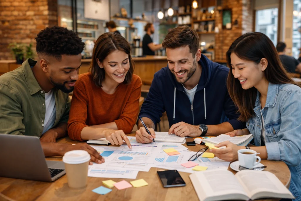 Students working on a group project